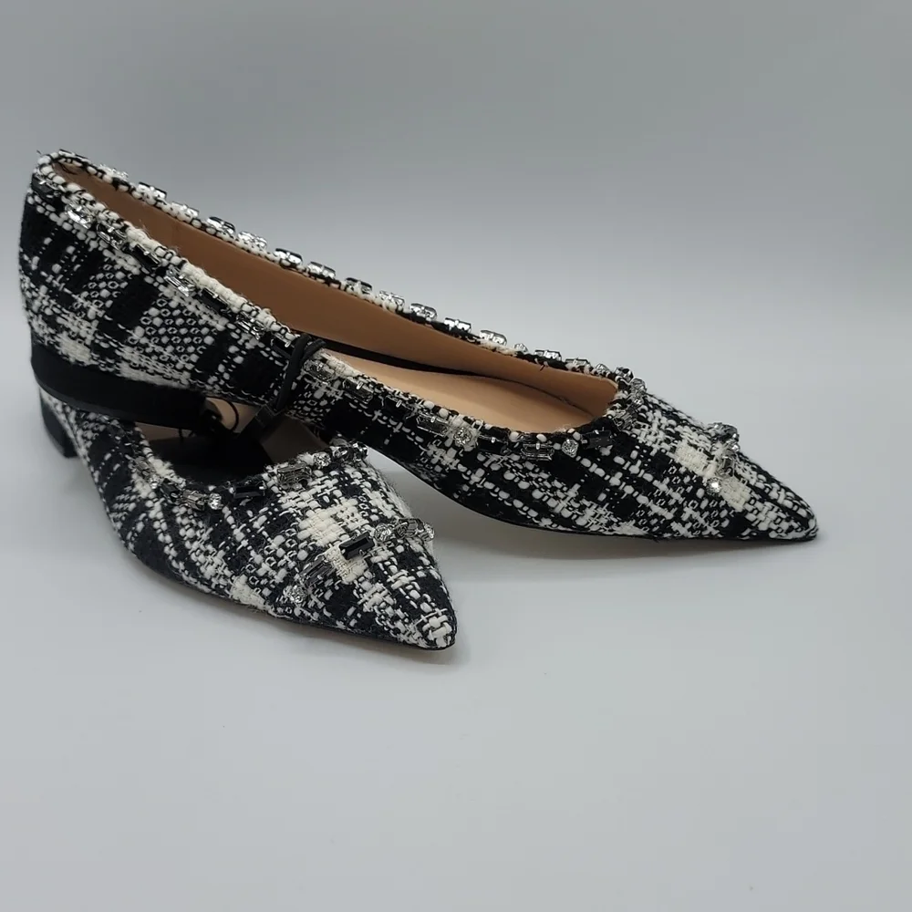 Zara woman tweed with rhinestones embellishments pointed shoes size 40 - Picture 4 of 7